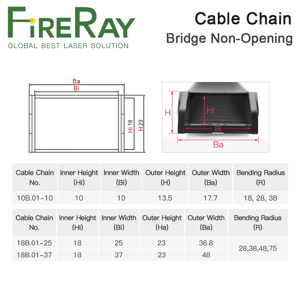 FireRay 1meter Cable Chain 18x25 18x37 15x30 15x20mm Bridge Type Non-Opening Plastic Towline Transmission Drag Chain for Machine