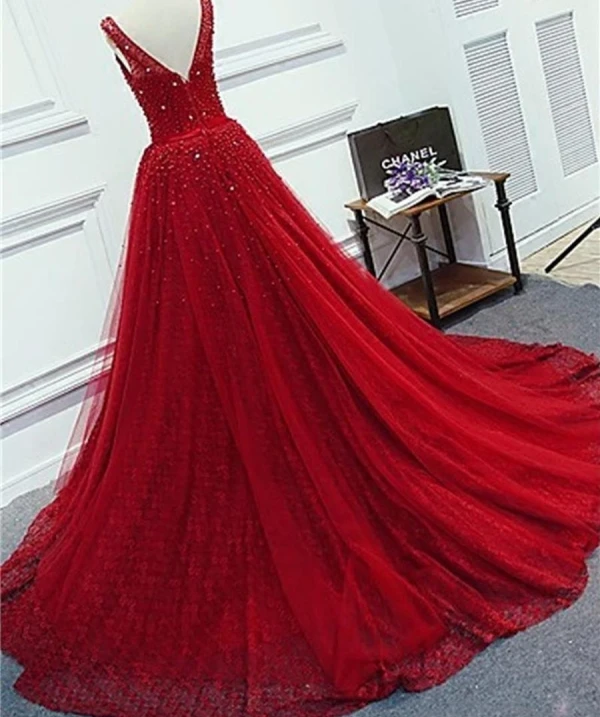 Nuevas perlas, cuentas de cristal, espalda en V, vestidos de fiesta de graduación en la playa, vestidos de noche largos 2025, vestidos de noche para embarazadas de talla grande con cuello transparente, rojo oscuro