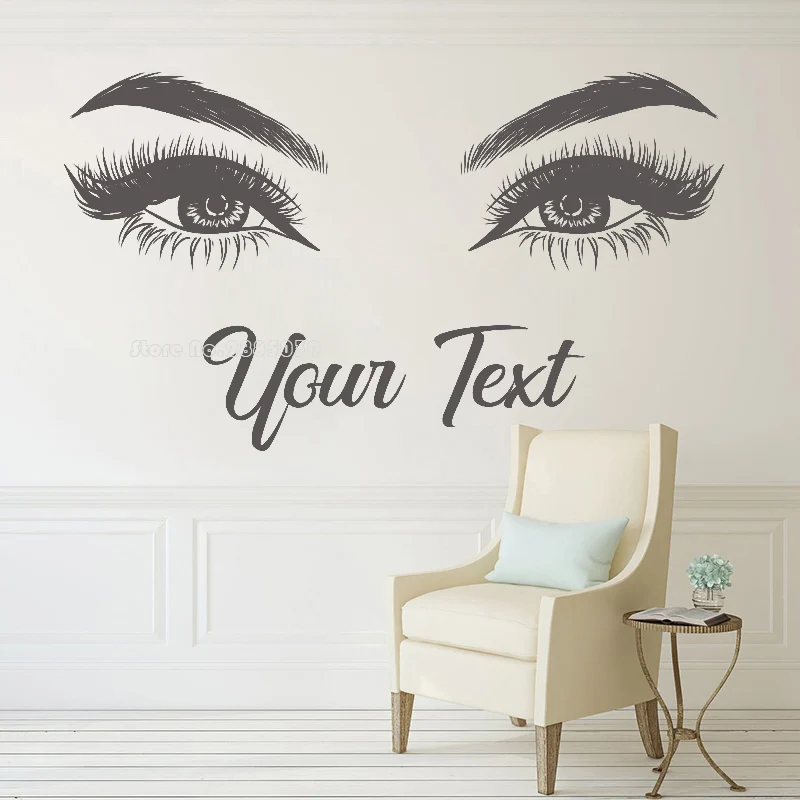 Custom Text Beauty Salon Eyes Vinyl Wall Sticker Wall Decor For Living Room Decor Eyelashes Wall Decal Personality Mural LL401