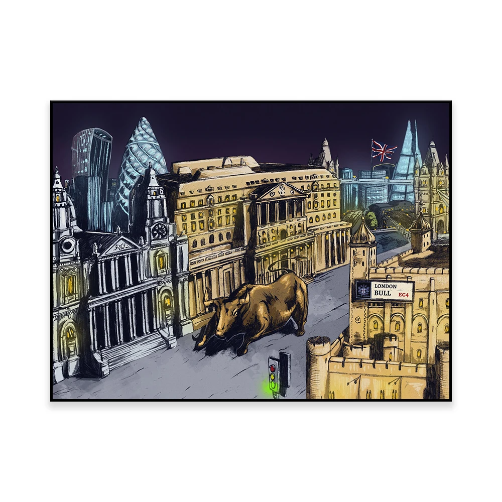Large Wall Art | Print Wall Art |Bull Artwork | Wall Art | Bull Market | Home Office | London Artwork | StoLondon cks