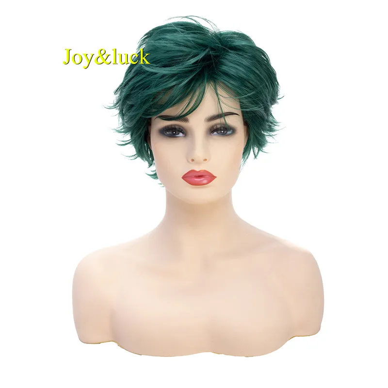 Joy&luck Short Women Wig Dark Green Synthetic Wig Woman Wig Cosplay Natural Straight Costume Fluffy Wig