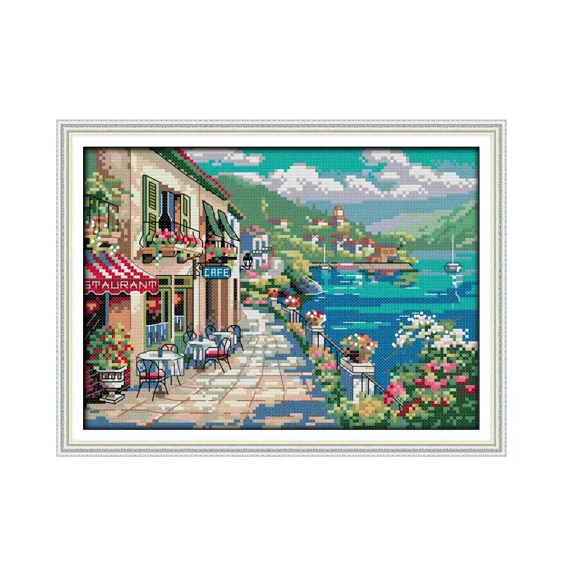 Seaside Cafe 2 cross stitch kit aida 14ct 11ct count print canvas stitches embroidery DIY handmade needlework