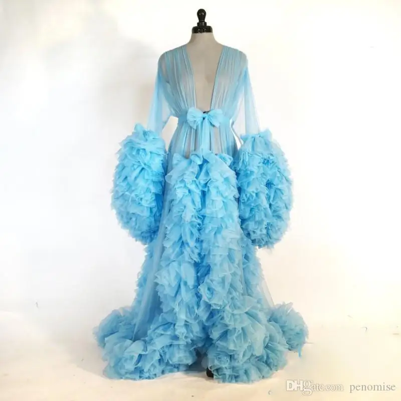 Sexy Prom Dress for Photoshoot or Baby Shower Long Sleeve Tiered Ruffles Party Sleepwear Custom Made Photo Robe Photograph