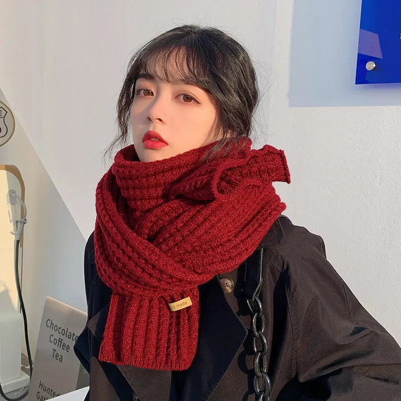 Winter Scarf Women New Korean Woolen Scarf Lovers Men and Women Thicken Warm Students Net Red Solid Color Knitted Scarves Bib