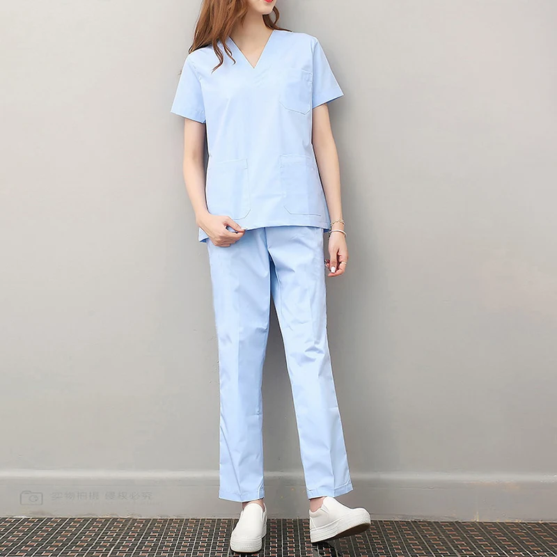 Workwear Clothes Health Workers Frosted Tops Pants Beauty Salon Scrub Uniforms Scrubs Set Short Sleeve V-neck Uniform coat