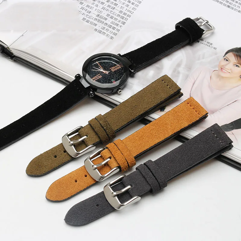 Suede Genuine leather bracelet 16 18 19 20 22 24mm watch band soft army green brown khaki watch strap pin buckle watchband