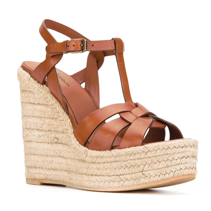 Brown Espadrille Sandals Women Wedge Shoes Platform High Heel Sandal White Rope Heels Black Ladies Summer Shoe 2019 Footwear