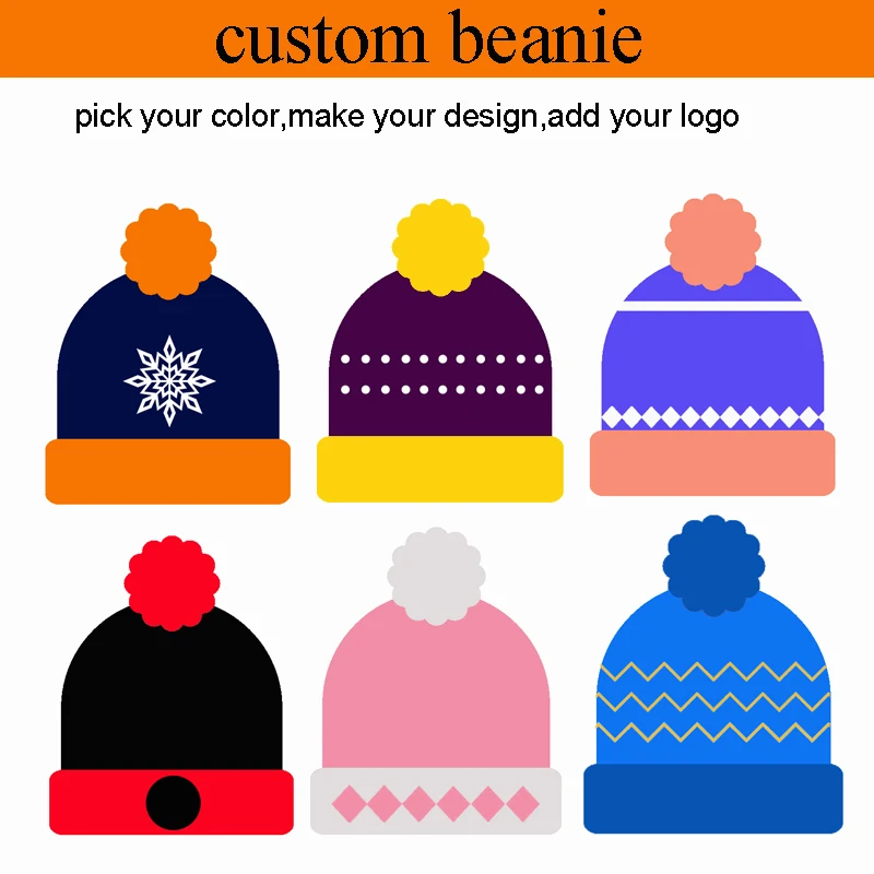 

minimun wholesale 50pcs!custom hats winter pompom beanie hat custom made your design pick your color add your logo