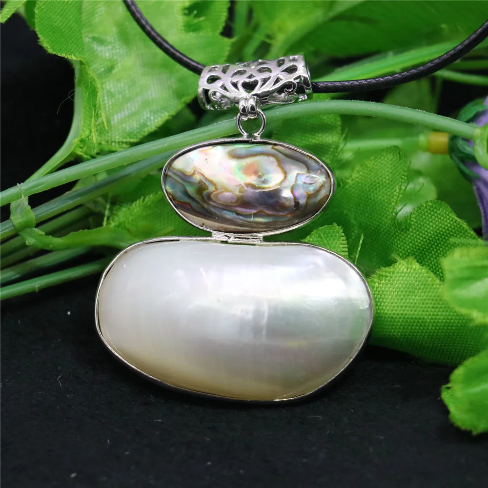 

24x44mm Abalone Freshwater Pearl Shell Pendant Necklace Slide Black Rope Chain Women Girl Neckwear Alloy Jewelry Making Design