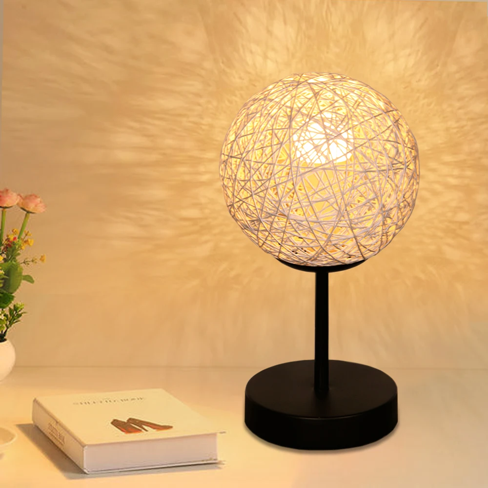 

Rattan Ball Table Lamp E14 Hand Knitted Creative Desk Lamp for Bedside Lamp Bedroom Decoration Living Room Night Lights