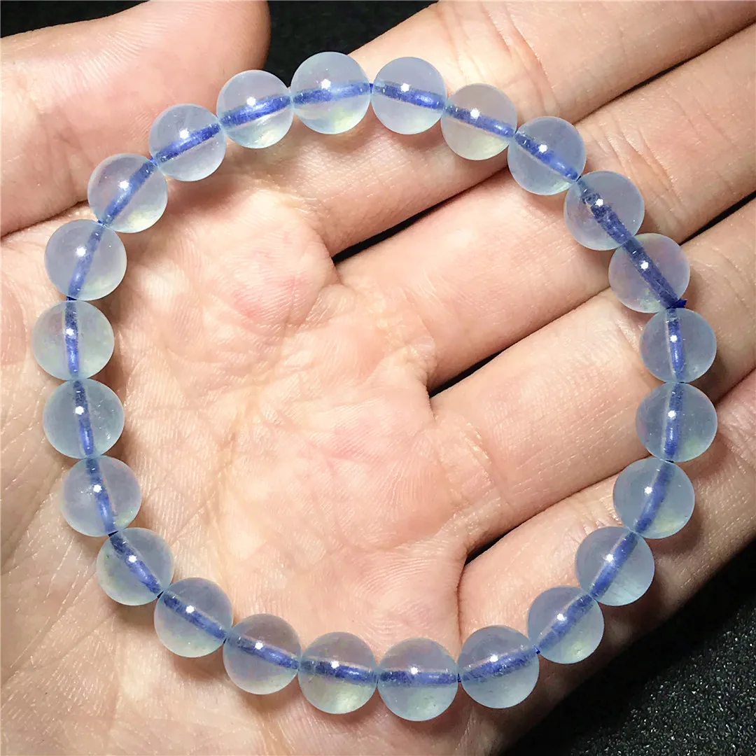 

7 мм натуральный океанский синий аквамарин, браслет, ювелирные изделия для женщин, мужчин, подарок на удачу, круглые бусины, нити из кристаллов драгоценных камней AAAAA