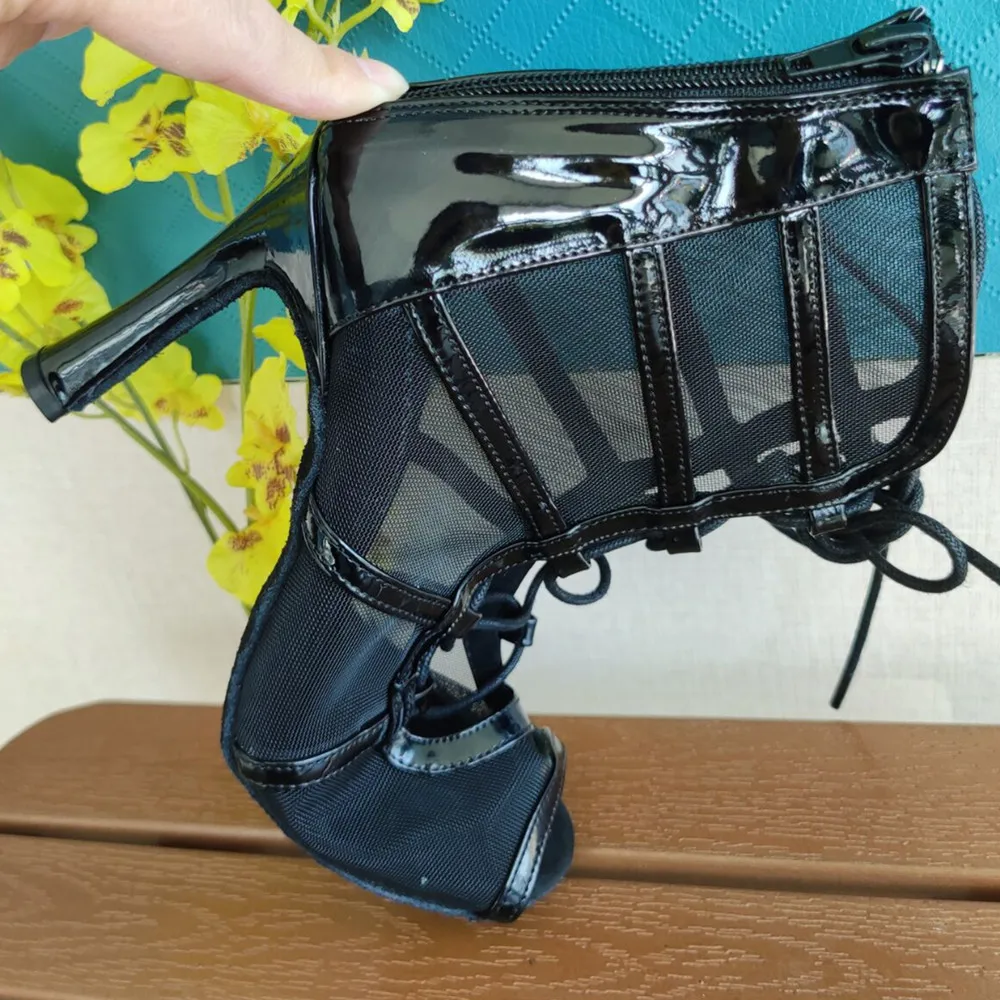 Practice Latin Dance Shoes Woman Leather Mesh Ballroom Salsa Tango Dancing Boots Shoes Girls Sneaker Party Jazz Latin Boots Shoe