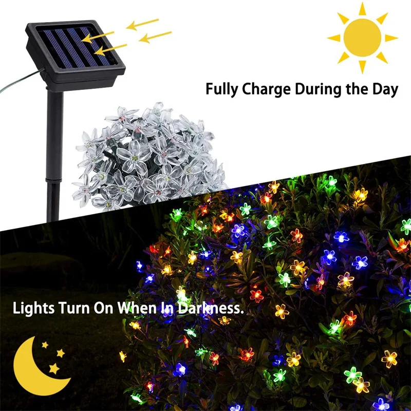 Solar Flower String Lights Outdoor Waterproof Cherry Blossom String Light 8 Modes Solar Fairy Light for Patio Garden Party Decor