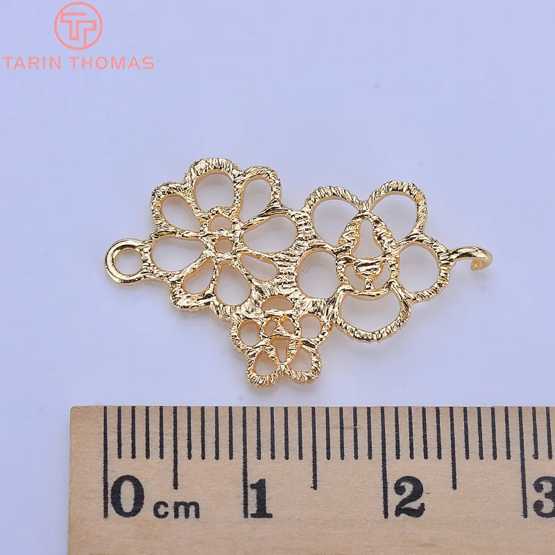 (1878)6PCS 28x17MM 24K Gold Color Brass 2 Holes 3 Flowers Connect Charms Pendants High Quality Jewellery Accessories