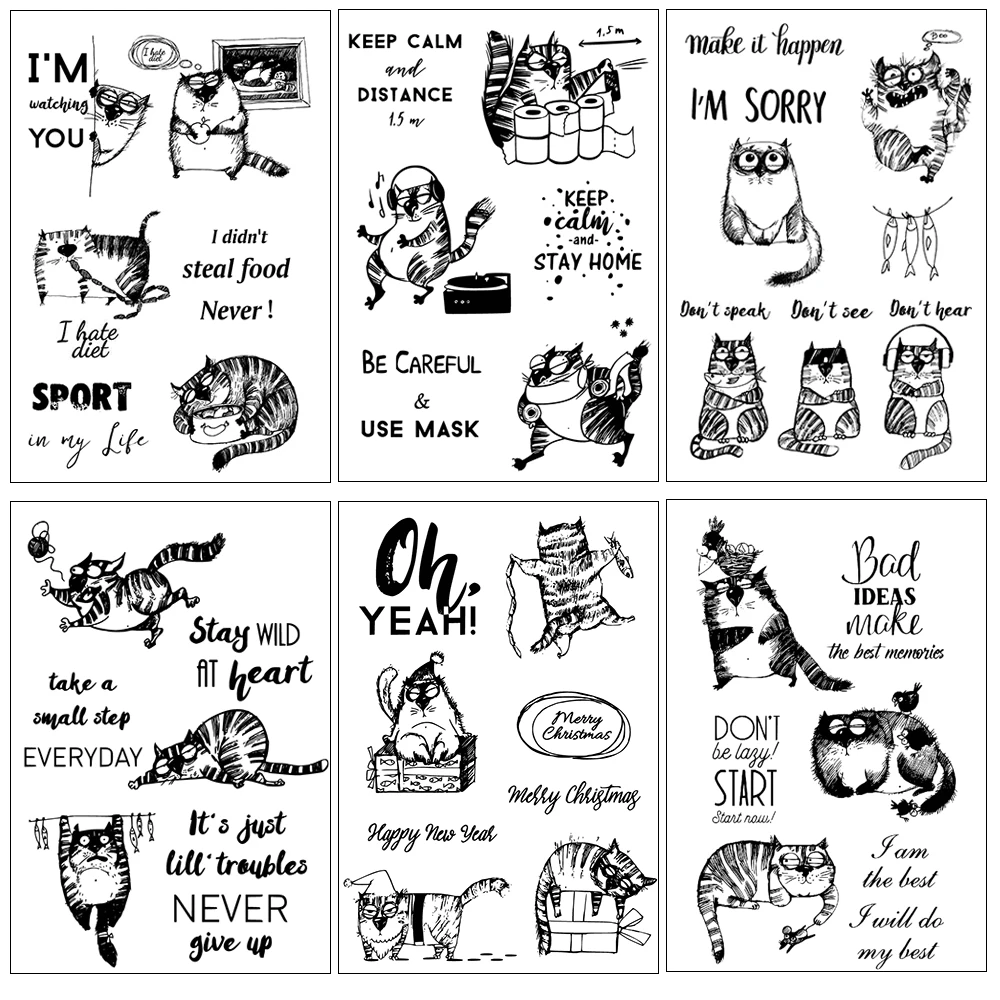 Naughty Cats Series Transparent Clear Stamps Rubber Silicone Seal for DIY Scrapbooking Card Making Album Decoroation Crafts