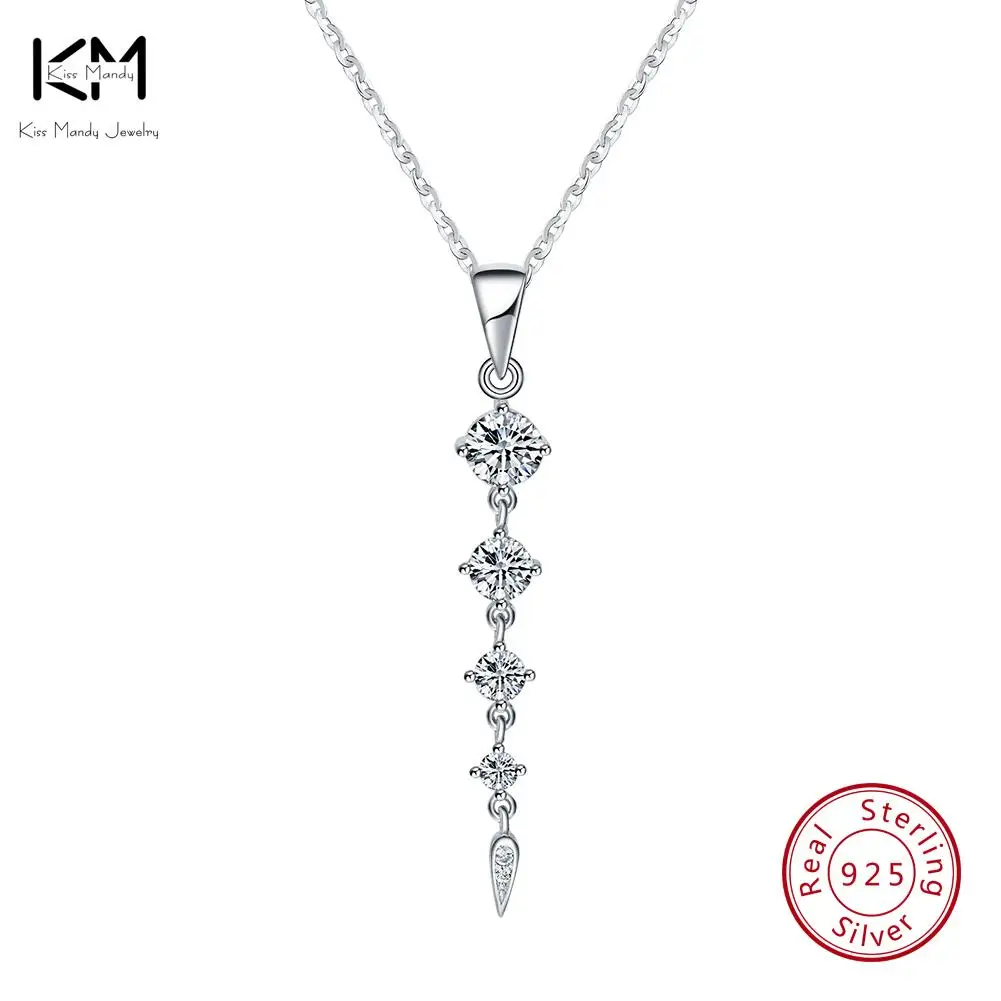 KISS MANDY Ethnic 925 Sterling Silver Long Leaf Shape Pendant Necklaces For Women Fine Jewelry Girl Female Wedding Gift KSN76