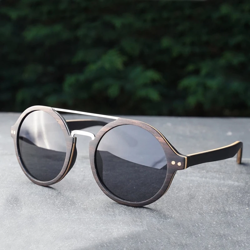 

Italian Style Wood Sunglasses For Men Women Polarized Lens Round Frame Metal Bridge Brand Designer Sun Glasses Handmade