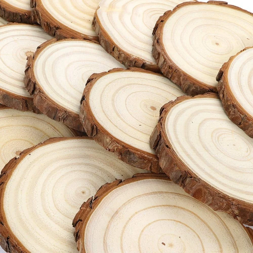 5pcs 6-11cm Natural Unfinished Pine Round Wood Slices Circles Tree Bark Log Discs for DIY Crafts Wedding Party Painting