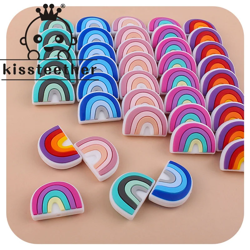 Kissteether 5pcs Rainbow Silicone Baby Teething Beads Nursing Teether Toys For New Born   Pacifier Dummy Chains DIY