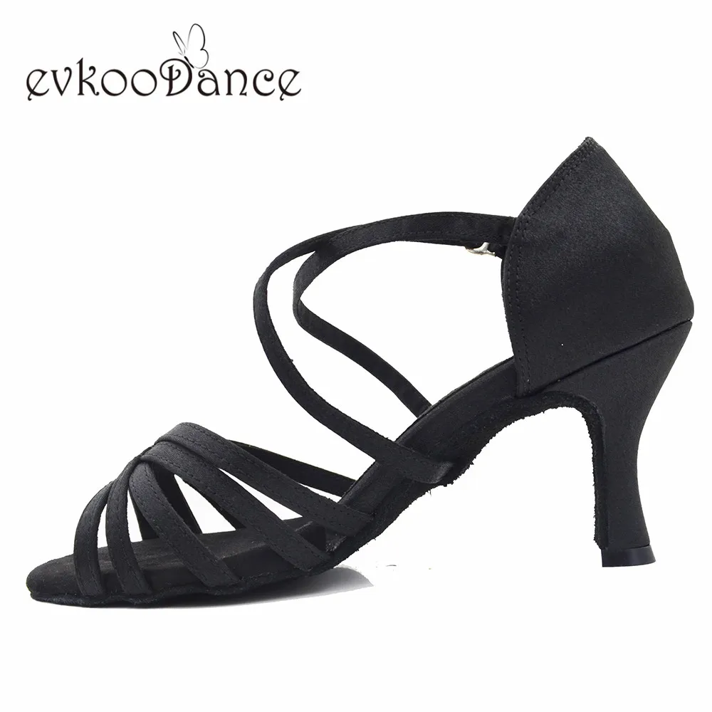 

Evkoodance black color satin Customsize latin dance shoes Size US4-12 Professional heel 7cm Women Shoes Evkoo-608