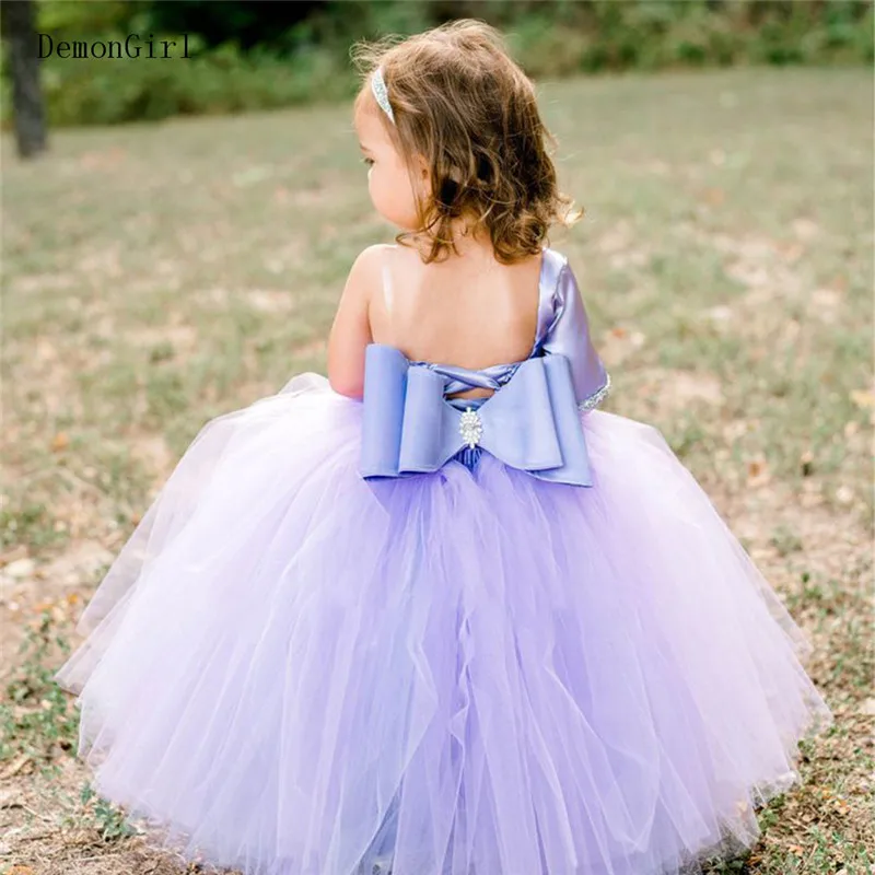 New Lavender Baby Girl Dresses Puffy Tulle Party Dresses First Birthday Gown for Girls with Big Bow