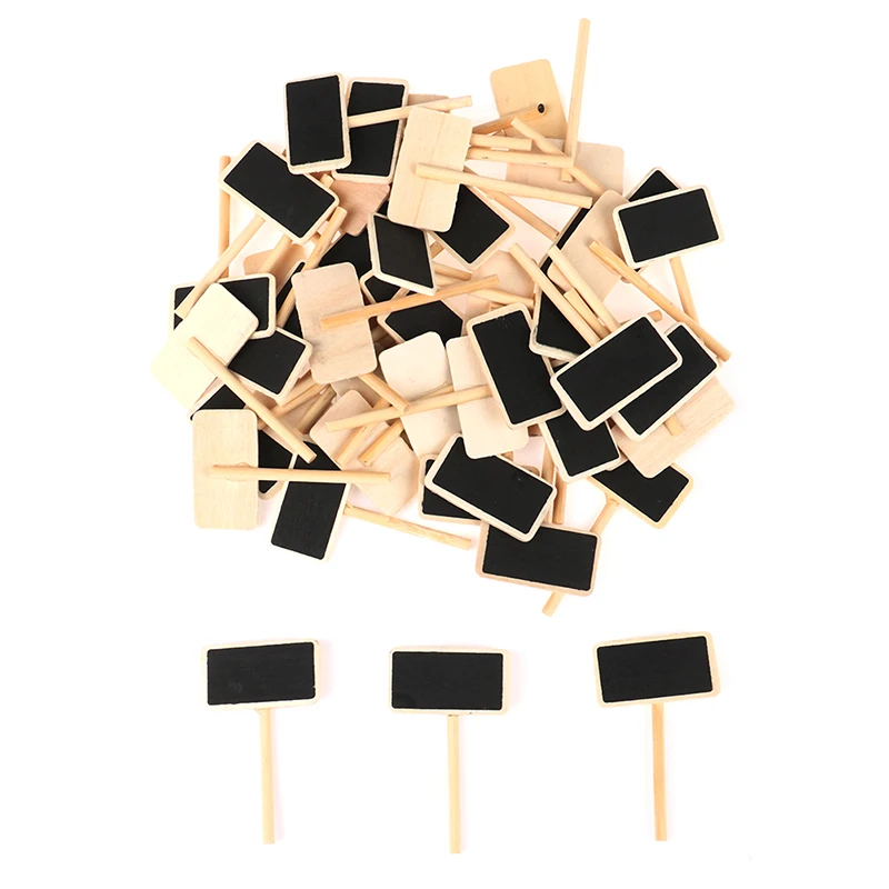50pcs Mini Wood Blackboard  Message Slate Rectangle Clip  Panel Card Memos Label Digit Table
