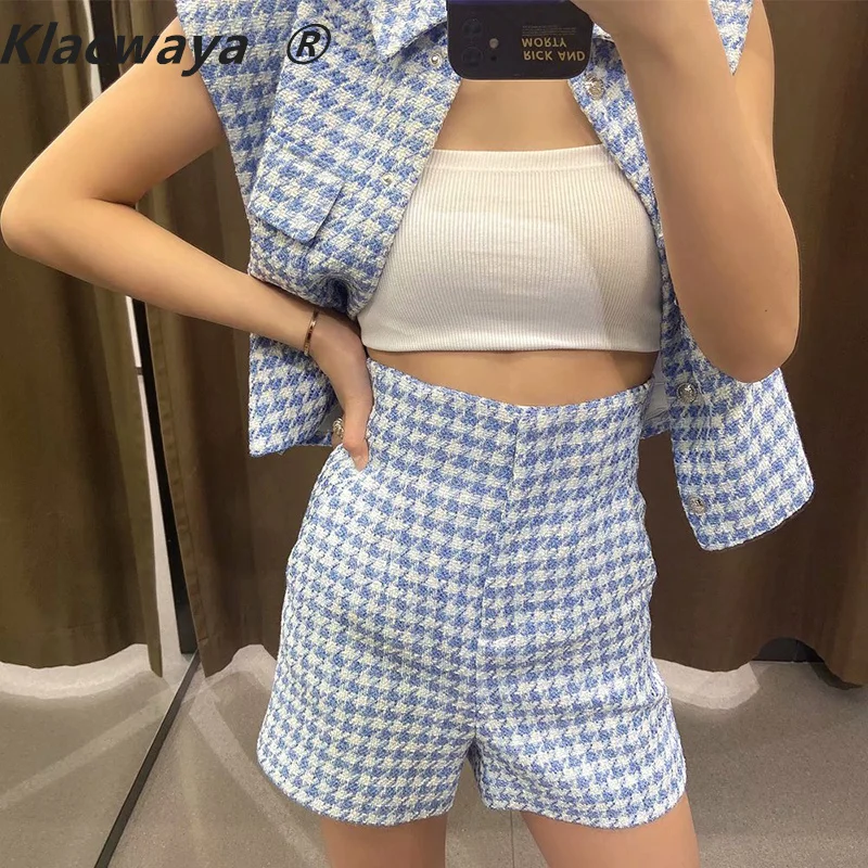 Klacwaya 2021 Women's Casual Shorts Small Fragrance Style zipper Hidden Button Embellished Casual Texture High-Waist Shorts