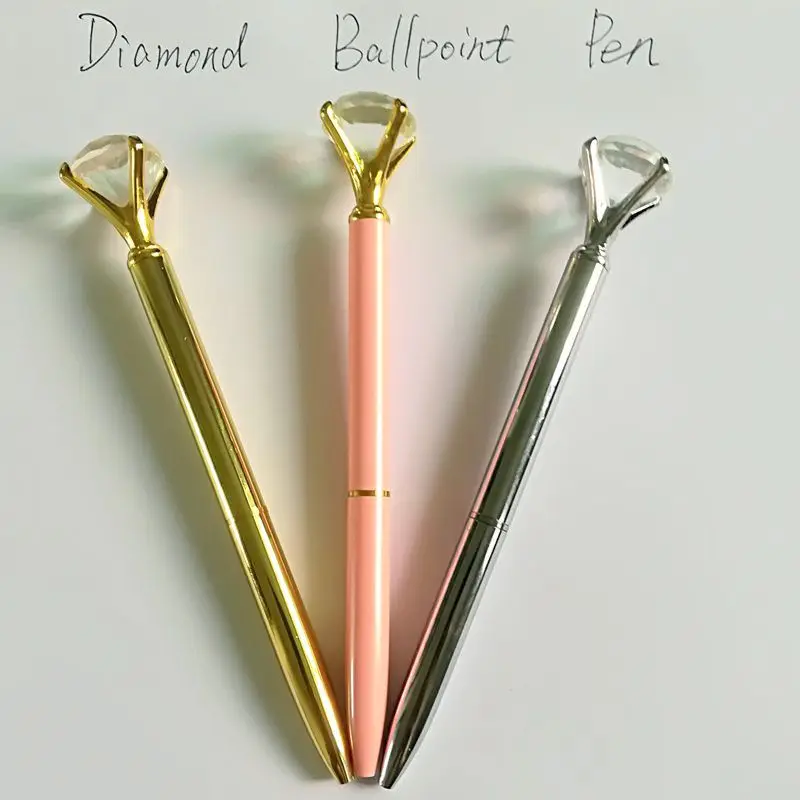 Metal Diamond Cristal Mini Ballpoint Pen Black Ink Colored Pencil 1mm Rotating Slim Ball Point Pen with Case Box Bag Stationery