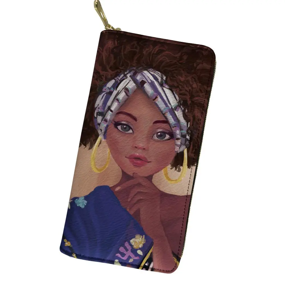 

Luxury Lady Leather Wallet Fashion Women Purses African Girl Printing Ms Clutch Female Card Holder Phone Bag Ladies Money Bags