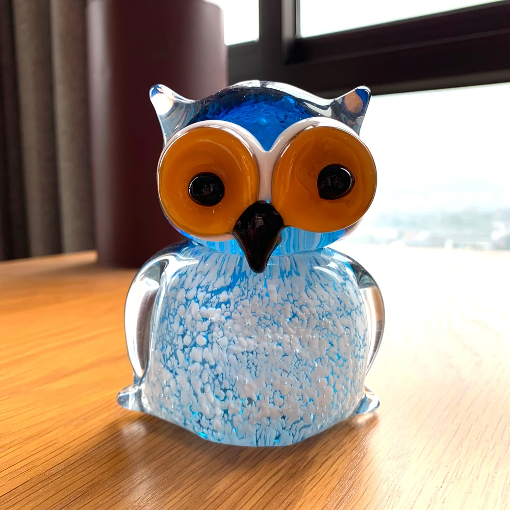 Crystal Owl Animal Figurines Glass Hand Blown Bird Ornaments Home Decor Statue Accessories Paperweight Decor Christmas Gift