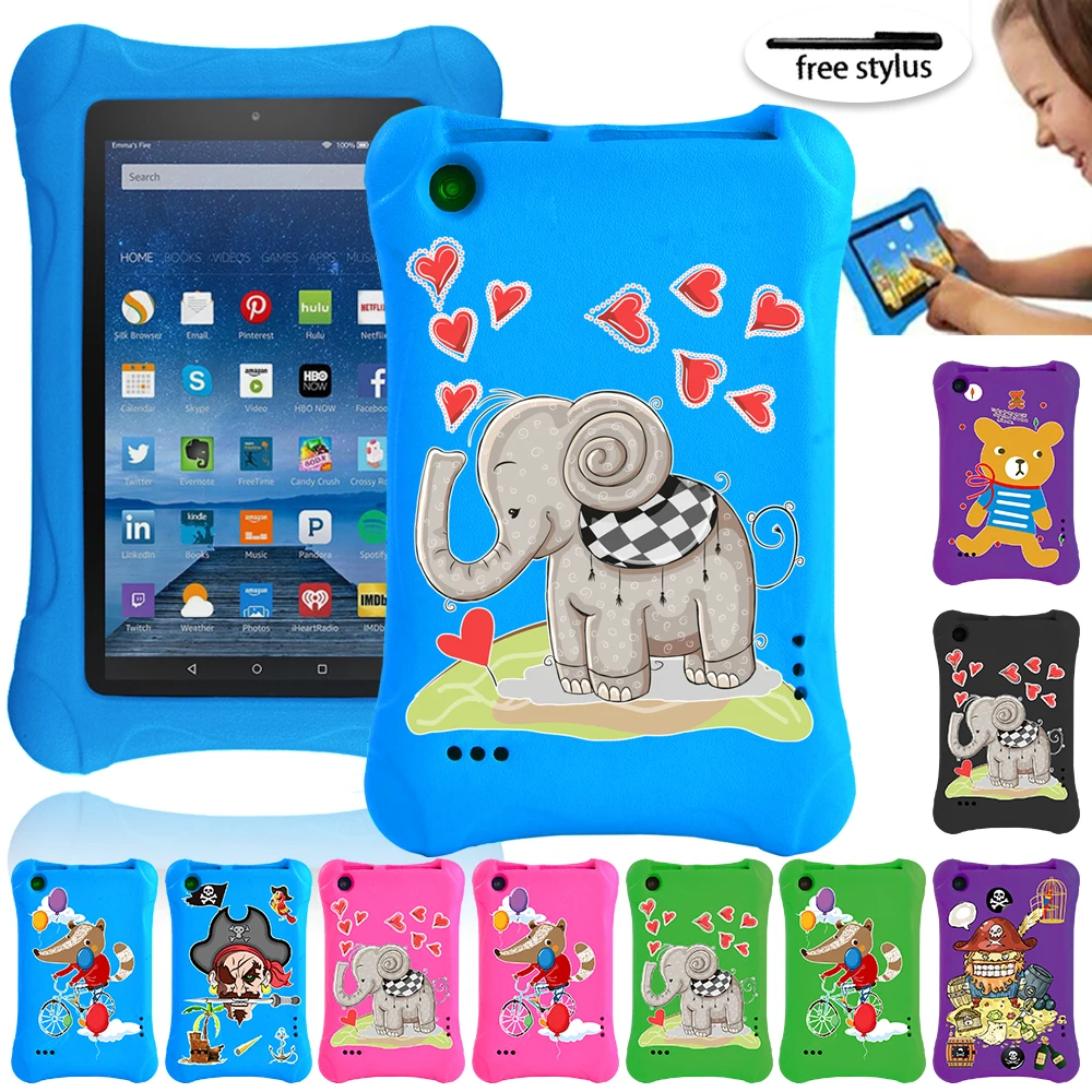 Anti-fall New EVA Soft Shell Tablet Case for Fire 7(5th/7th/9th Gen)7 Inch Anti-slip Kids Tablet Case + Free Stlyus