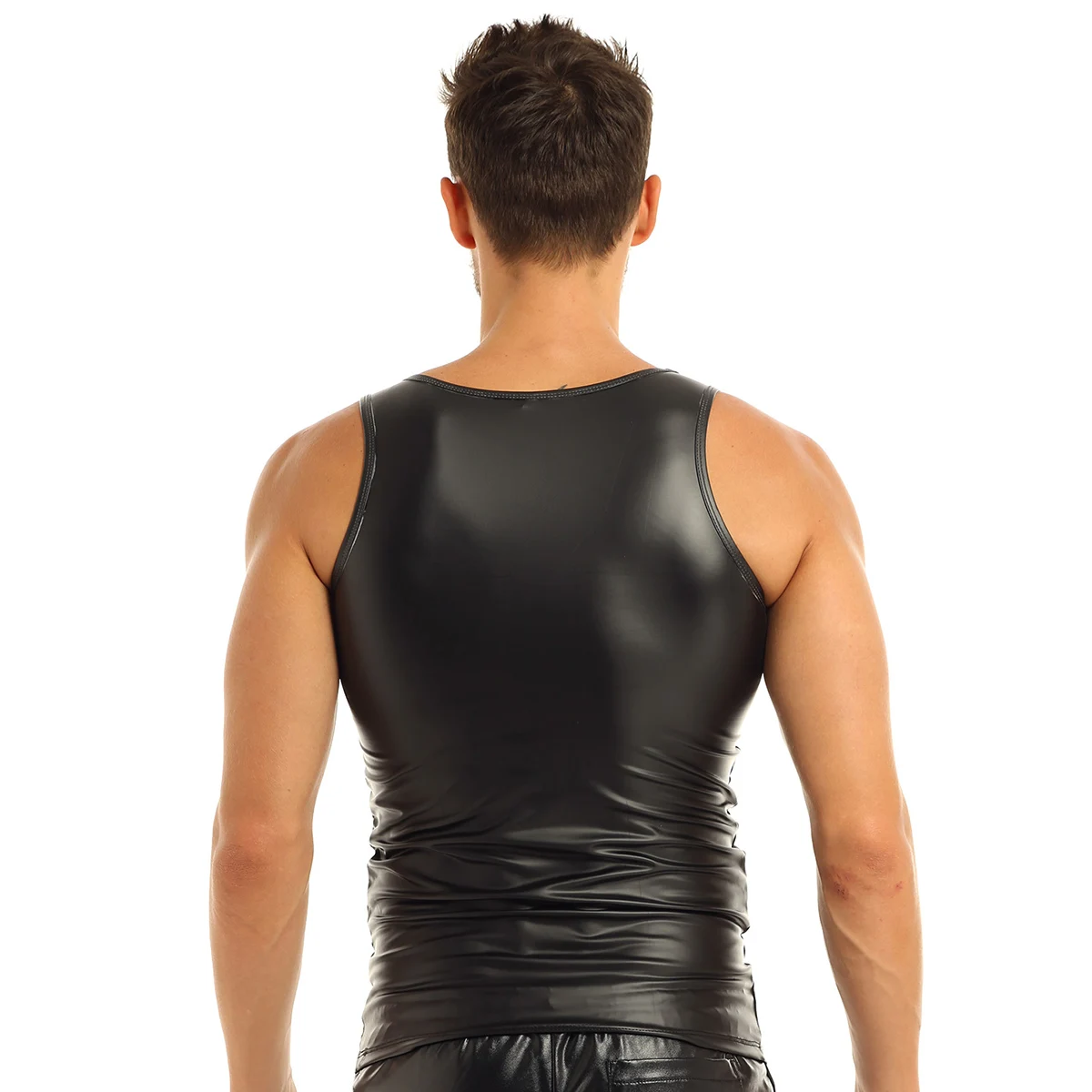 Black Mens Faux Leather Sleeveless Vest Tank Top Clubwear Undershirt Waistcoat Sexy Men\'s Clubwear Smooth Tank Top Undershirt