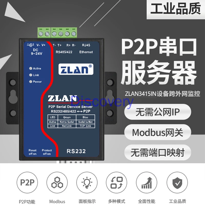 Serial Server RS232/422/485 to Ethernet TCP/IP to Serial Port P2P Module ZLAN3415IN