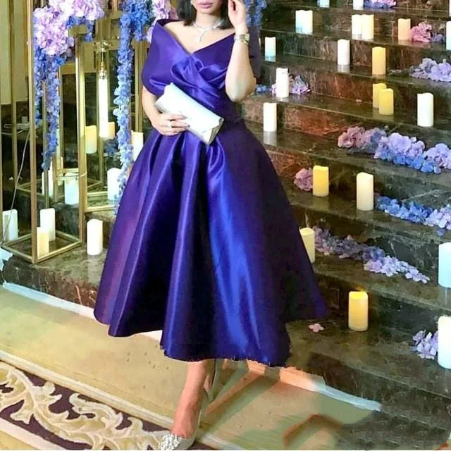 Royal Blue Thee Lengte Moeder Van De Bruid Jurken Plus Size Elegant Off Schouder Satin Arabisch Goedkope Prom Party Formele jassen