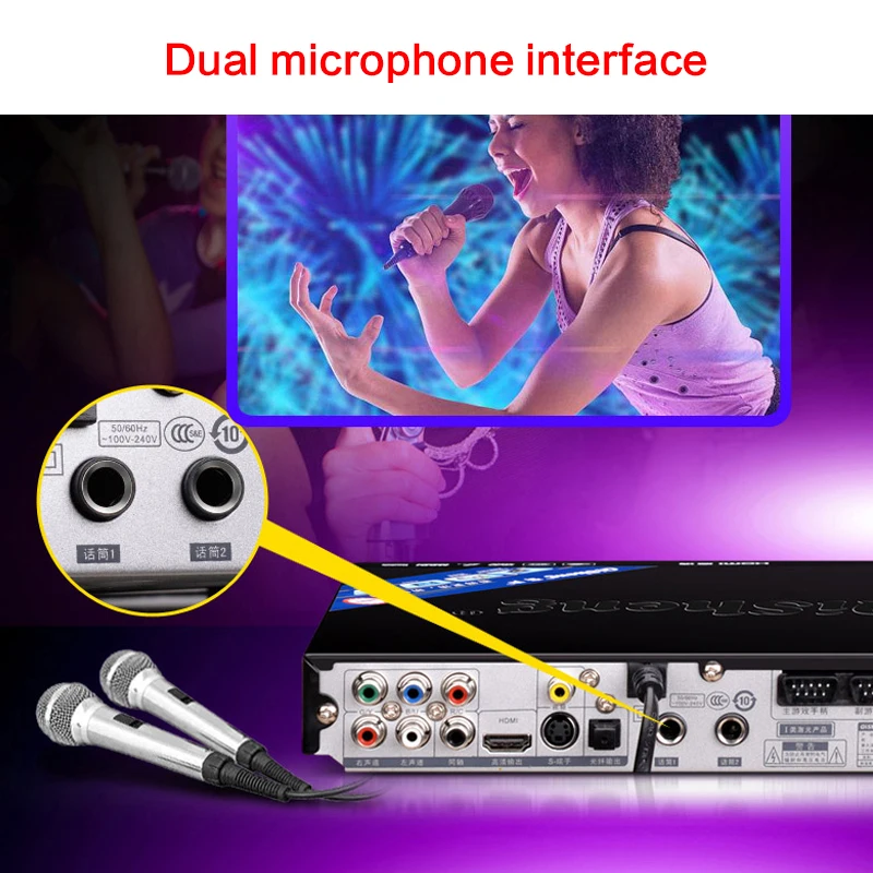 가정용 DVD 플레이어, 1080P TV HD 플레이어, DVP-808 광섬유 동축 멀티 포맷 디코딩, 듀얼 마이크 인터페이스, EVD 플레이어