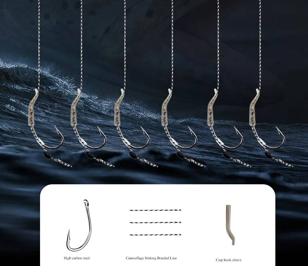 6 Stück Karpfenangelhaken, vorgebundene Karpfenhaken-Hair-Rigs mit Schnur, fertige Boilies-Köder-Hair-Rigs, Karpfenangelzubehör – Detail 2