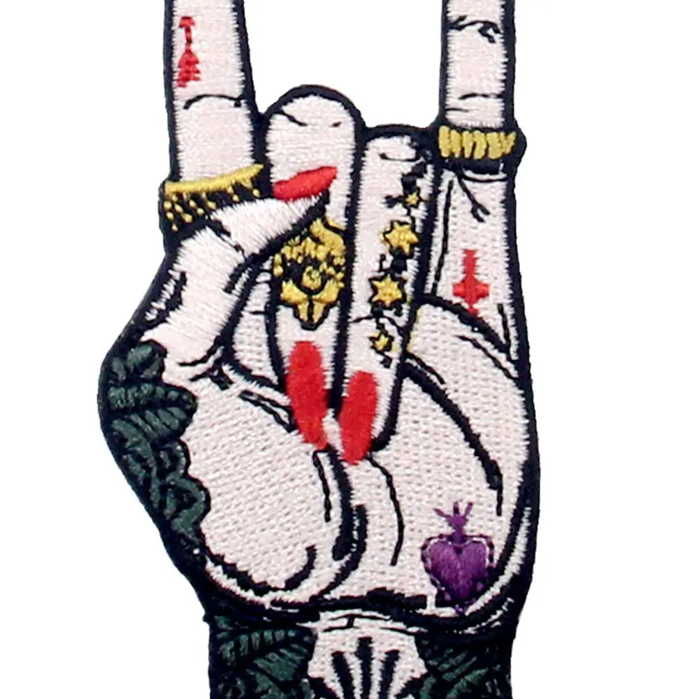 Embird patches Embroidered appliques Rock and Roll Tattoo Hand Symbol Finger Sign handmade patches for backpacks iron on patch