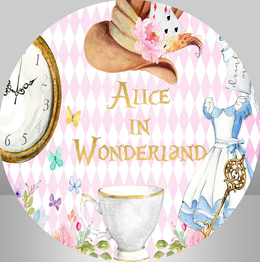 Sensfun Alice in Wonderland  Circle Photo Backdrop Birthday Party Decoration Table Banner