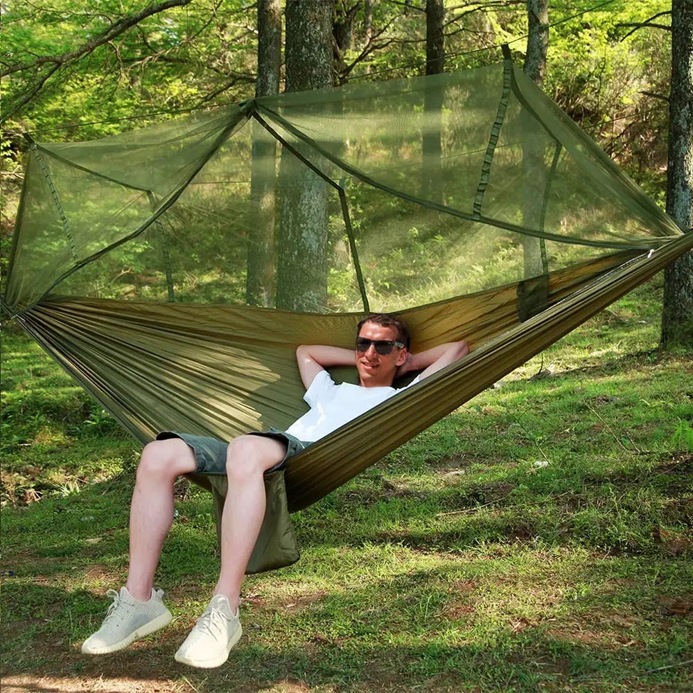 Aerial tent Outdoor Camping  2 Person Hammock with Mosquito Net and Sun Shelter Portable Parachute Swing Hammocks