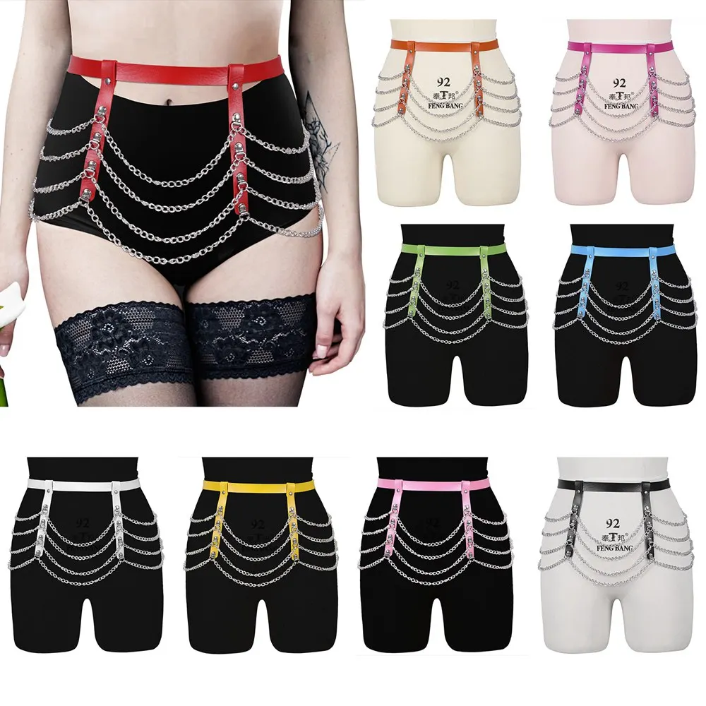 

Harness Women's Belt Harajuku Punk Goth Metal Chain Accessories Leather Garters Stocking Sexy Suspender Belt Adjust Waist Size