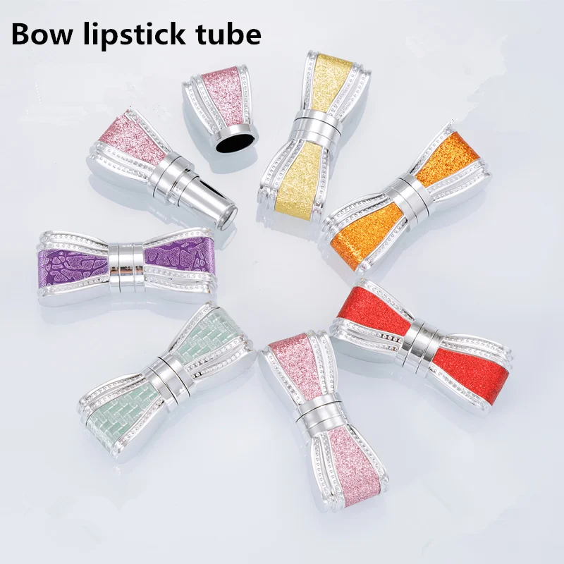 New Spot Shiny Leather Lipstick Tube Bow -Shaped Empty Lip Balm Container Lipstick Case 12.1 Empty Refillable cosmetics contmm