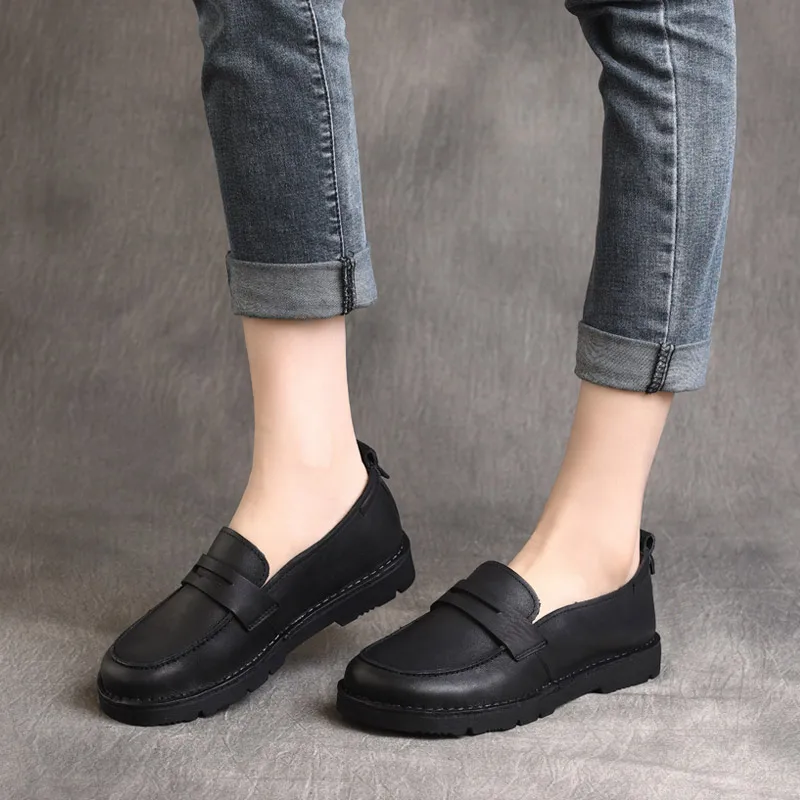 Mocassini scarpe da donna in pelle scarpe basse da donna Casual scarpe da donna in vera pelle Slip On scarpe pigre tacchi bassi morbidi nero