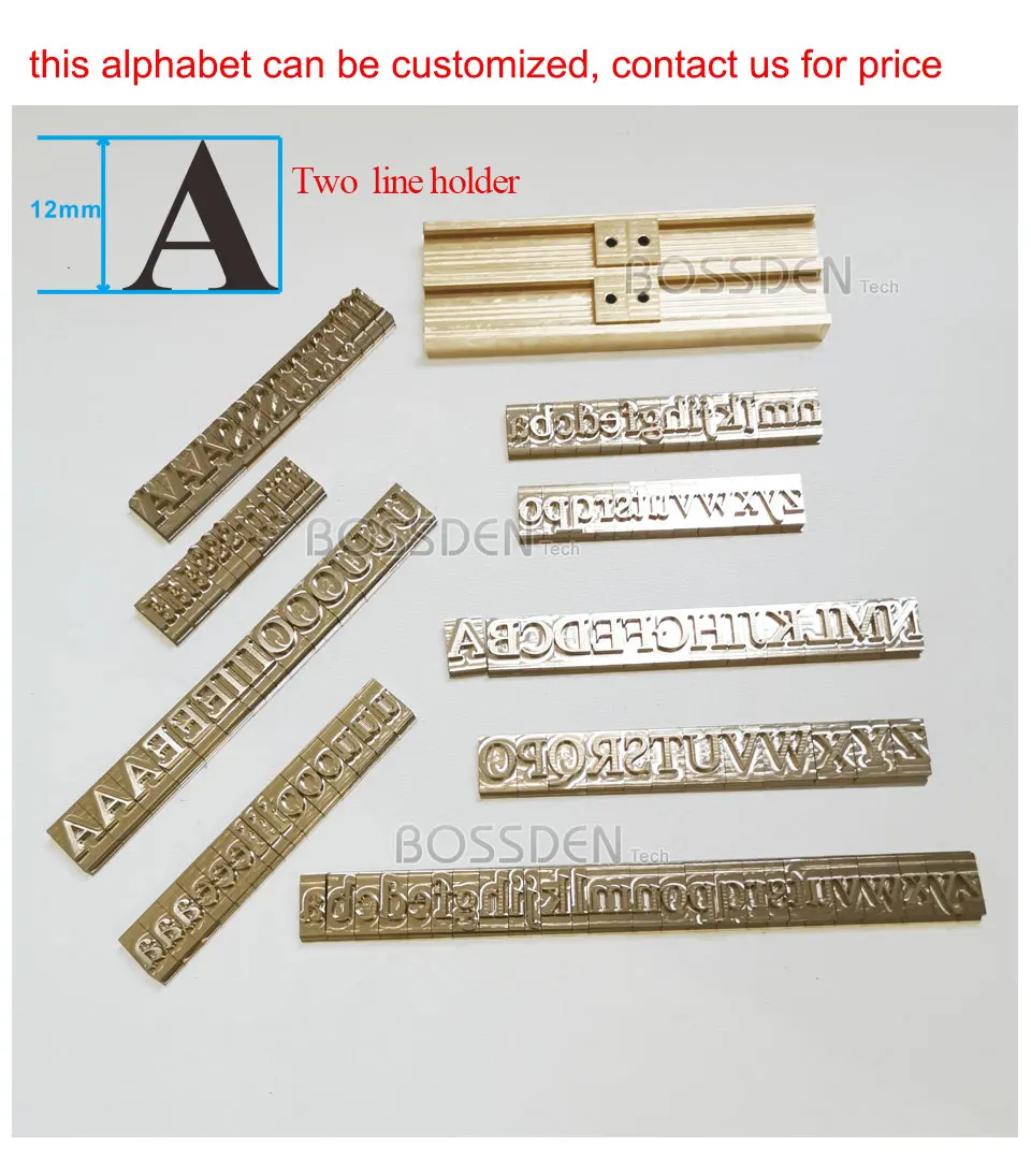 BOSSDEN T-slot Brass fontes Letters Debossed Mold Hot Foil Stamp Copper Alphabet Press Set Customized Font DIY Character Mold