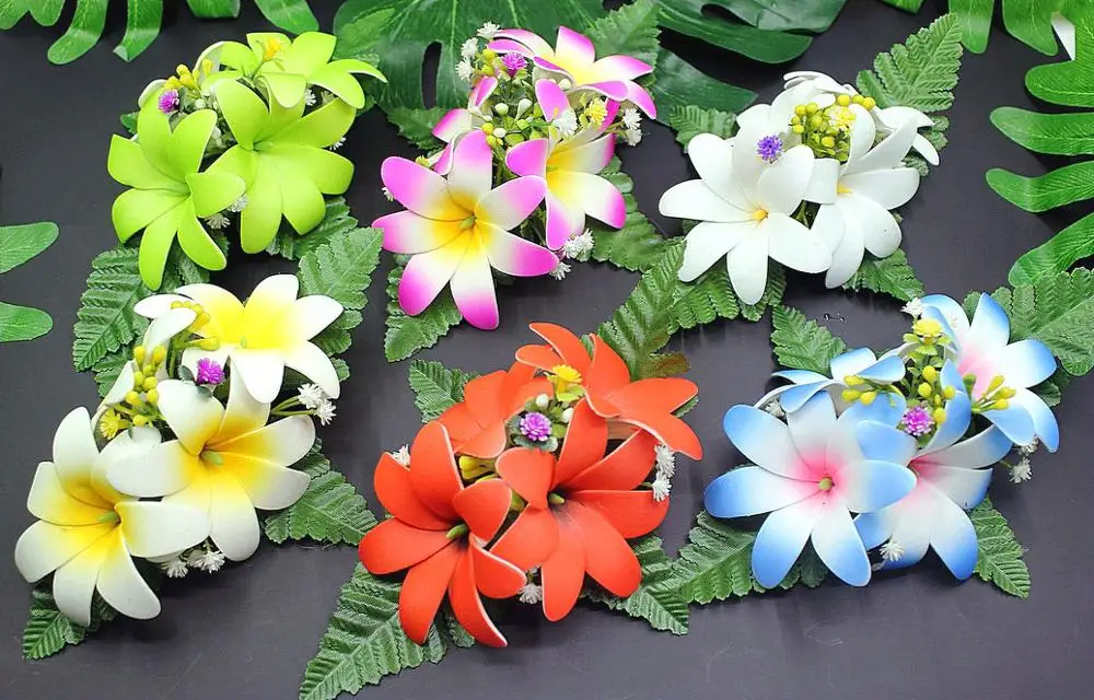 Free Shipping HM1020 40pcs/lot 8Colors 20x16CM Foam Tiare W Fern Leaves Hair Clip Women Hair Accessories Hawaii Tropical Flower