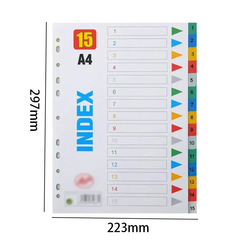 A4 5/10/12/15/20/31Pages Colored PP Binder Numbers and Alphabet Index Divider 11Holes Archives Files Color Notebook Office Suppl