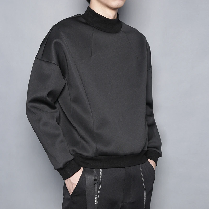 Dark Black series irregular cut stitching personality design space cotton Middle Turtleneck  leggings loose coat man