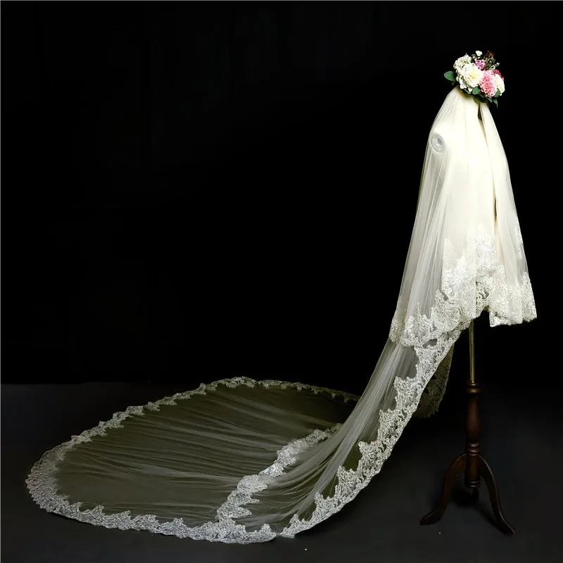 New Arrival Champagne Veil Lace Edge Two Layers Wedding veils Sexy Bride veil wedding Voile de mariage