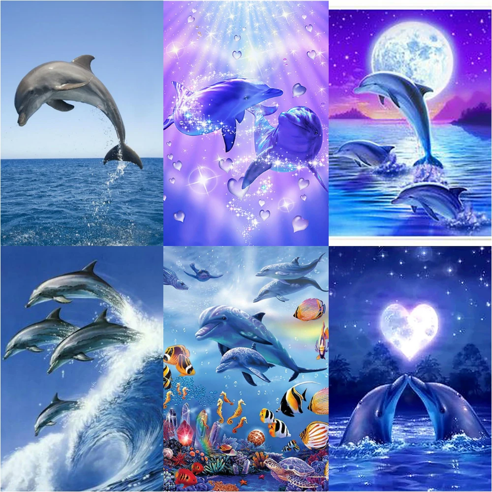 Diamond Painting Dolphin Full Square Round Diamond Embroidery Animals Pictures of Rhinestones Mosaic Cross Stitch Hnadmade Gift