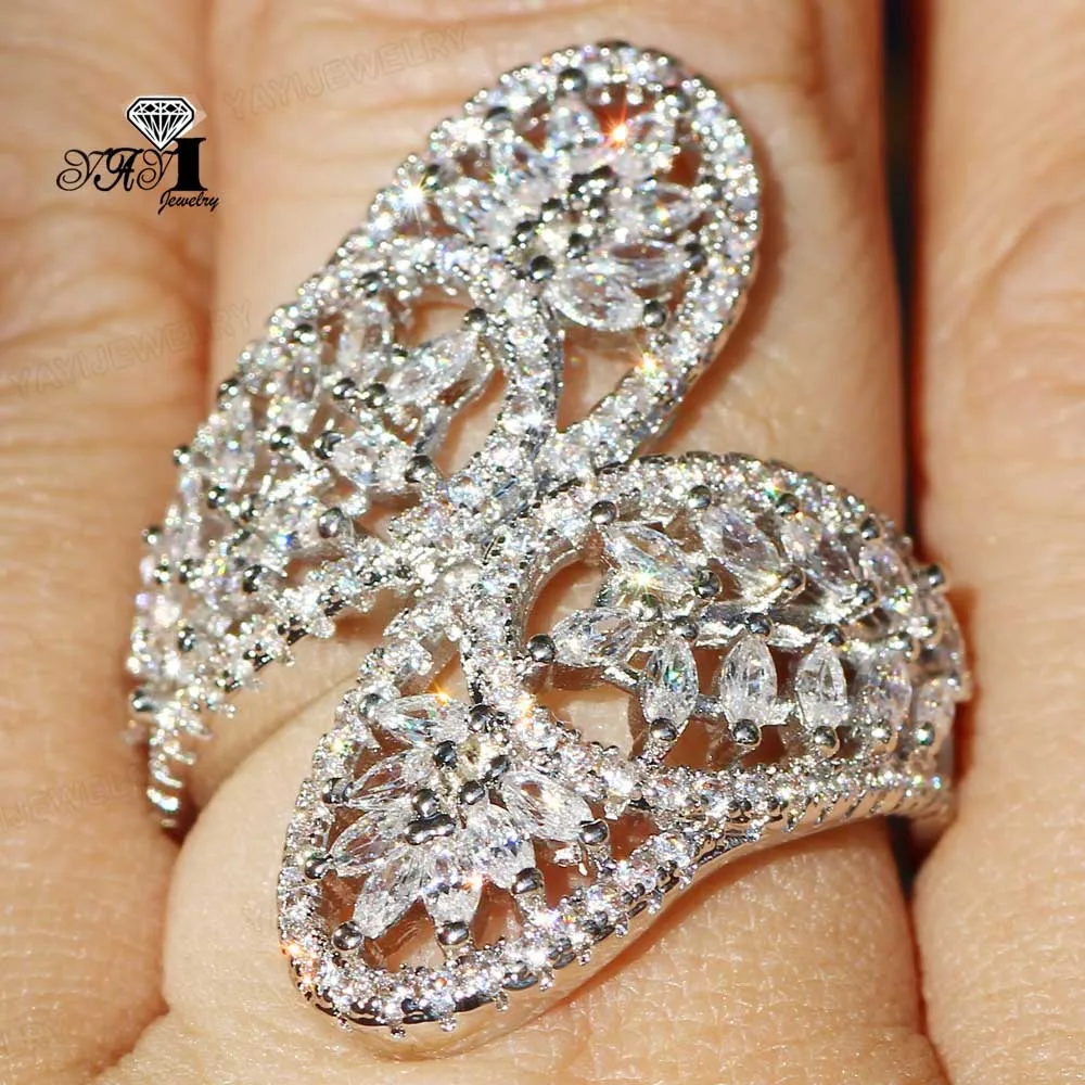 

YaYI Fine Jewelry Fashion Princess Claw Set Cut White Cubic Zirconia Silver Color Engagement Wedding Party Leaves Gift Rings