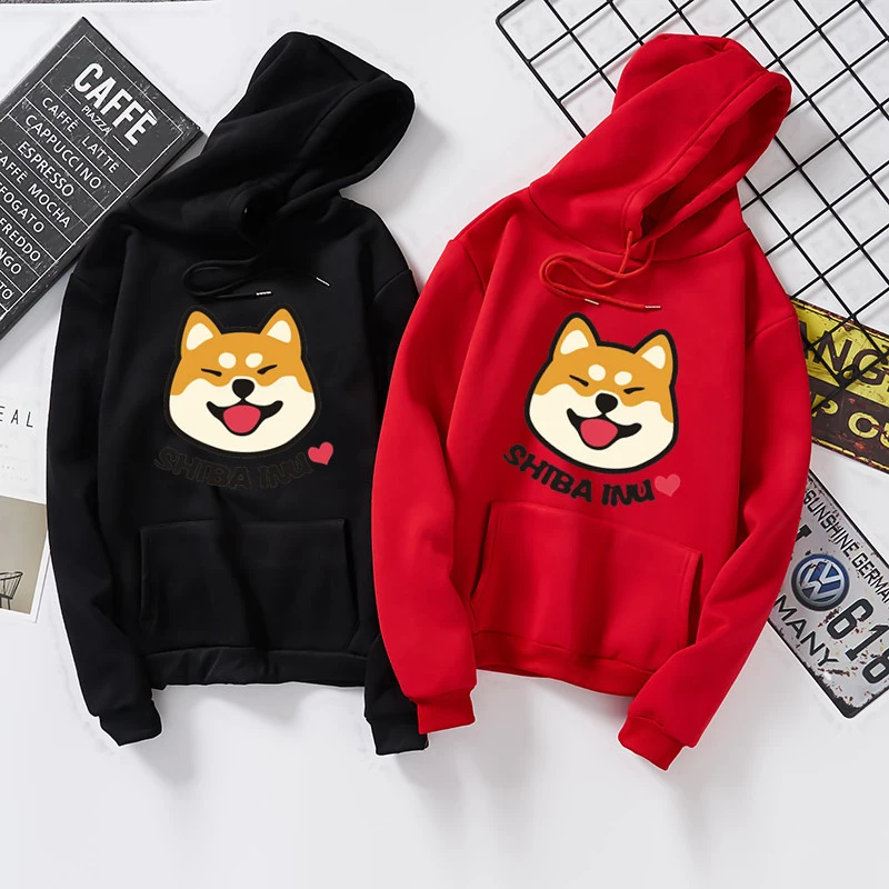 ผู้หญิง Harajuku Hoodies Plus ฤดูใบไม้ร่วงกำมะหยี่น่ารักอะนิเมะญี่ปุ่น Shiba Innu นักเรียน Kpop Sweatshirt Moletom Sudadera Mujer